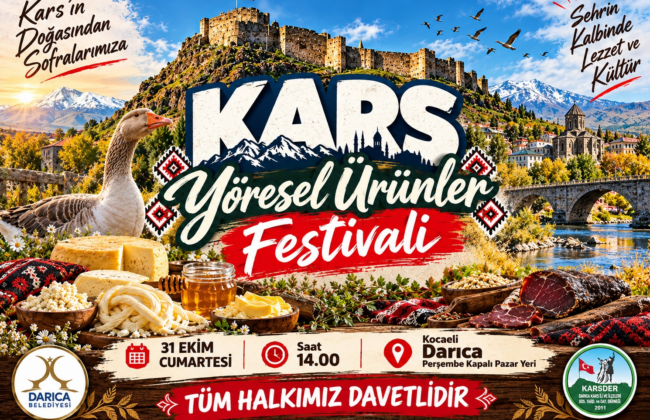 Kars Yöresel Ürünler Festivali afişi: 31 Ekim Cumartesi, saat 14.00, Darıca Perşembe Kapalı Pazar Yeri